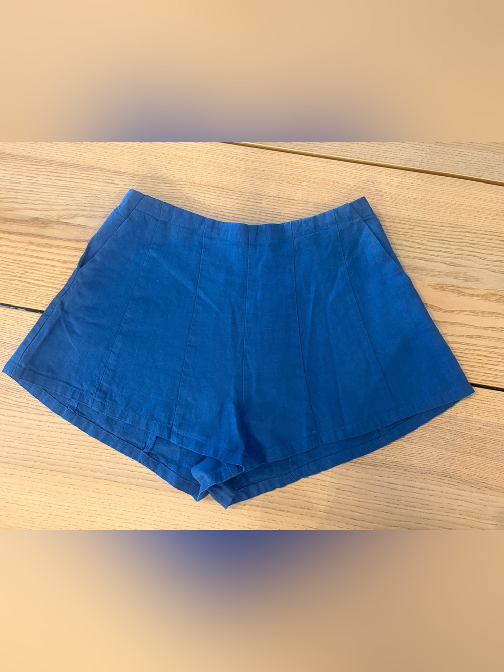 Lost+Winder Size Large Blue Women's High-Waist Linen Blend Shorts w/ Pockets